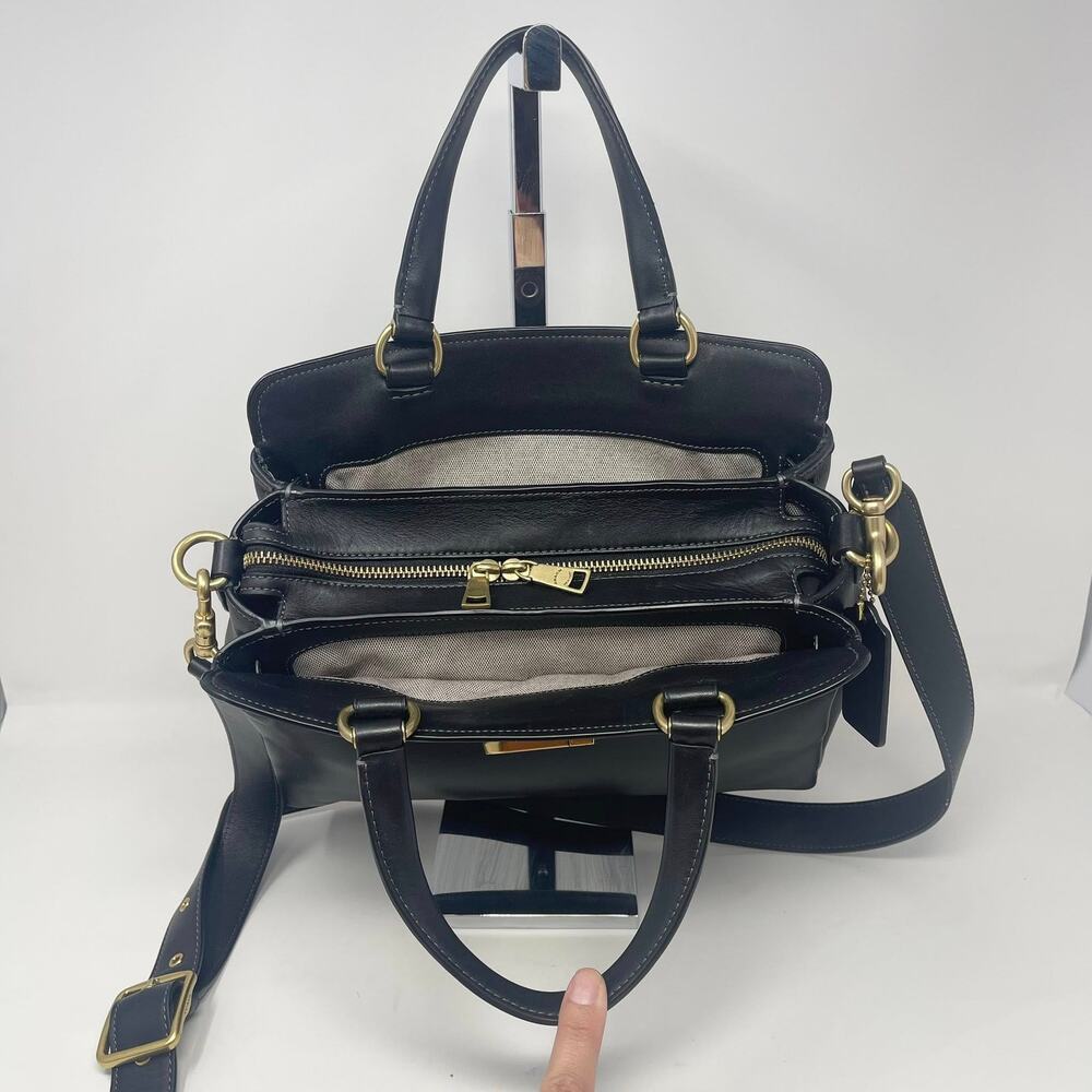 Coach Tate Carryall 29 Top‎ Handle Crossbody Bag Black Leather Gold C4827 - Picture 7 of 15